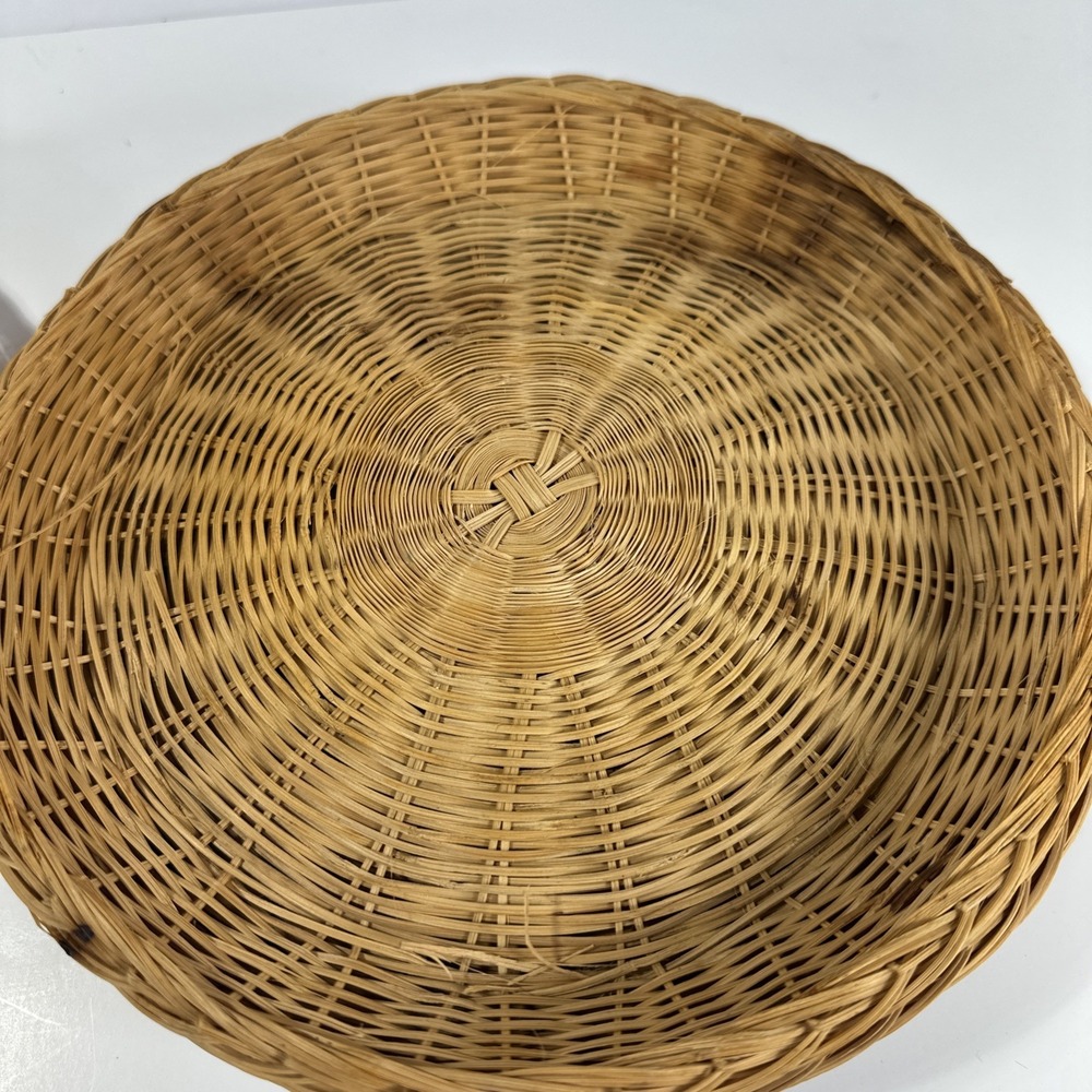 Vintage Wicker Paper Plate Holders Set of 7 Boho Rattan Round Basket 9" - Picture 4 of 6